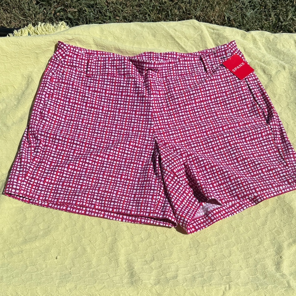 SPANX hibiscus gingham sunshine Patterned Shorts